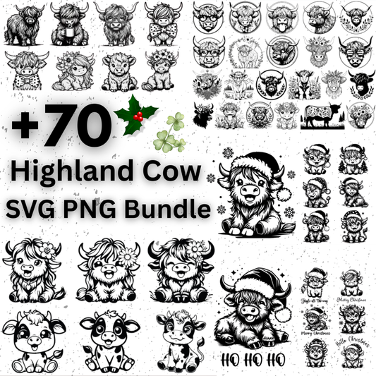 +70 Highland Cow SVG Bundle