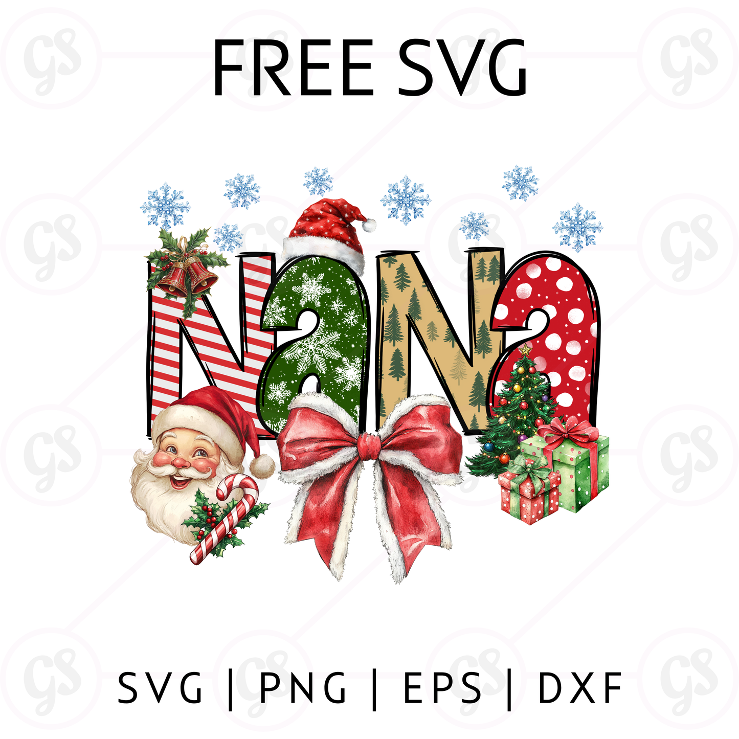 Christmas Nana Coquette SVG Free | Santa Bow & Holly Design for Cricut & Silhouette