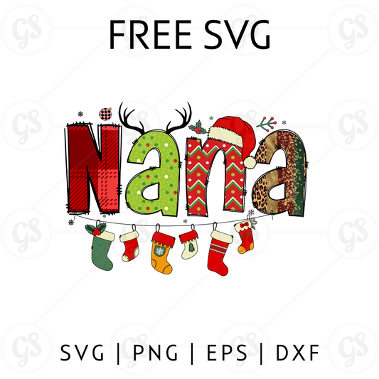 Christmas Nana SVG Free | Festive Stockings & Reindeer Design for Cricut & Silhouette