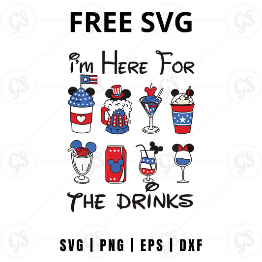 Here for the Drinks SVG Free | Funny Summer Patriotic Cup Design for Cricut & Silhouette