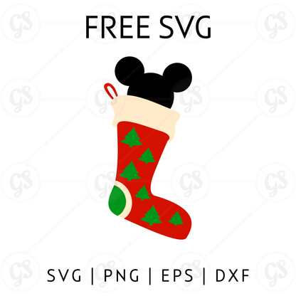 Mickey Green Stripe Stocking SVG Free | Fun Holiday Sock Cut File