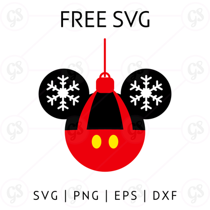 Mickey Ornament SVG Free | Cute Disney Christmas Ball for Cricut & Silhouette