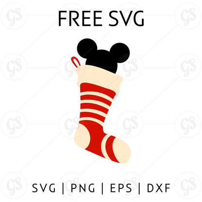 Mickey Red Stripe Stocking SVG Free | Classic Disney Christmas Sock SVG