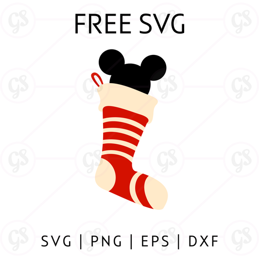 Mickey Red Stripe Stocking SVG Free | Classic Disney Christmas Sock SVG