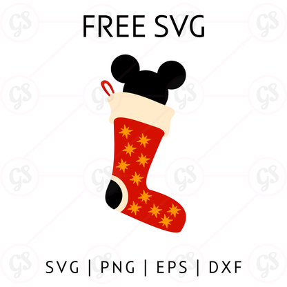 Mickey Star Stocking SVG Free | Red Holiday Sock SVG