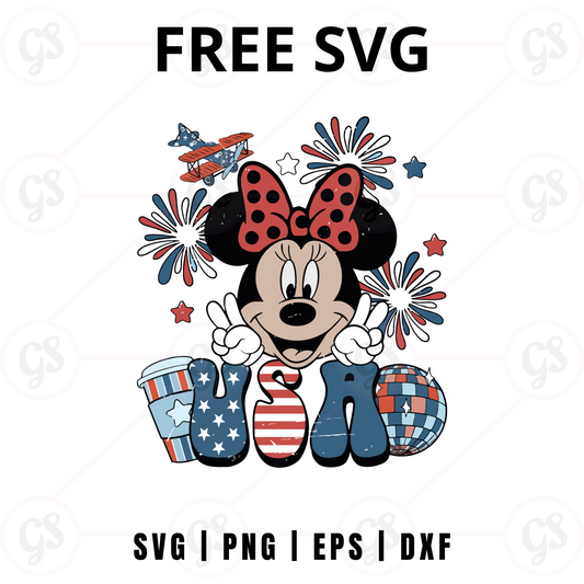 Minnie Mouse 4th of July SVG Free | Patriotic Bow Disney Design for Cricut & Silhouette