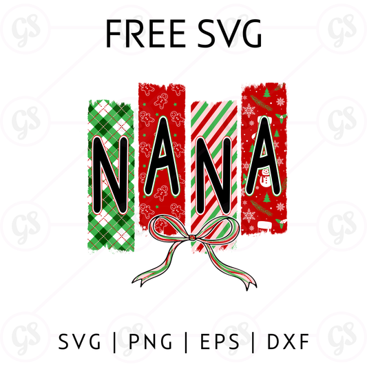 Nana Christmas Plaid SVG Free | Red Green Bow Design for Cricut & Silhouette