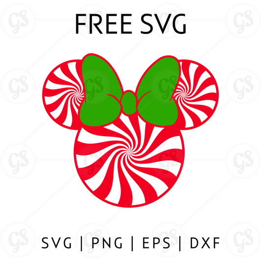Peppermint Minnie SVG Free | Red Bow Holiday Disney Ears Cut File