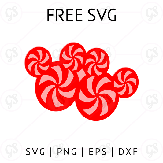 Peppermint Swirl Mickey SVG Free | Candy Disney Christmas Design