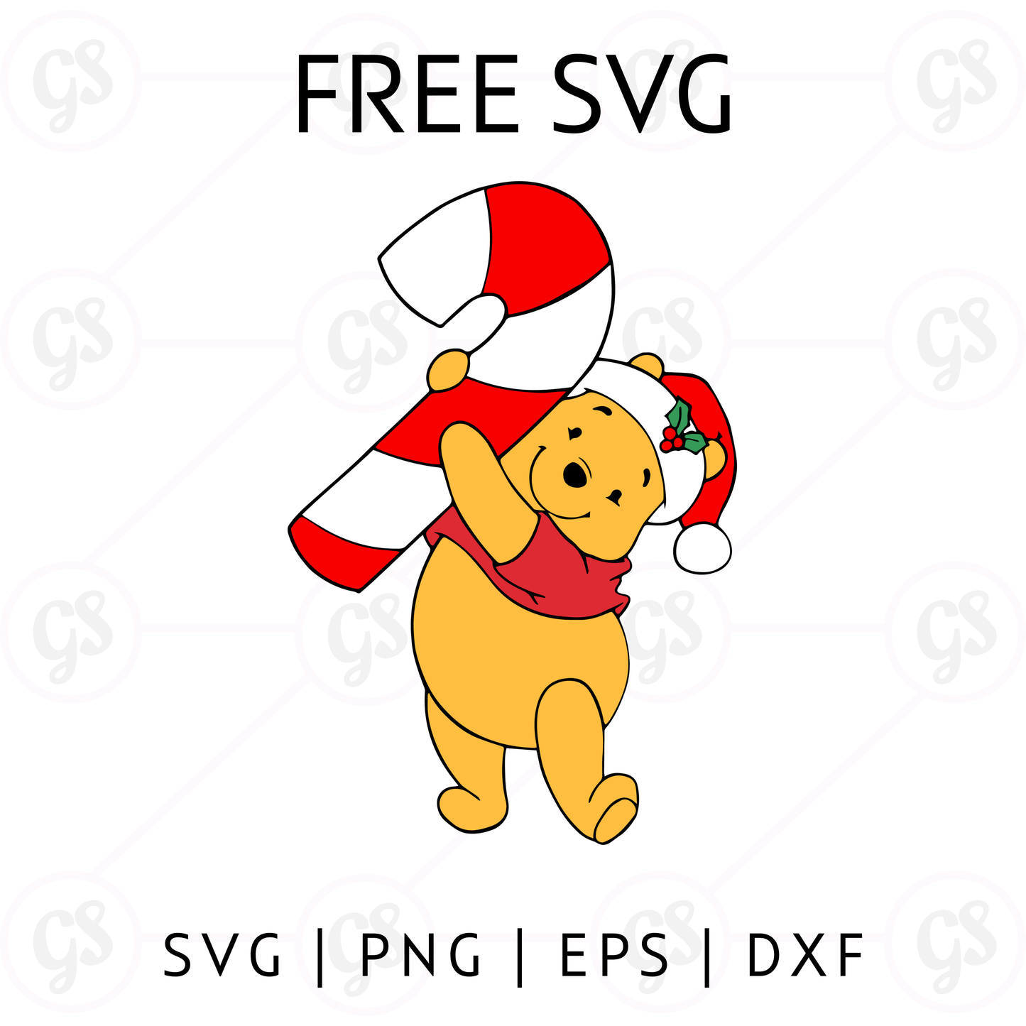 Pooh Bear Candy Cane SVG Free | Christmas SVG for Cricut & Silhouette