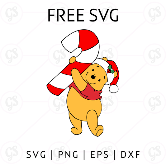 Pooh Bear Candy Cane SVG Free | Christmas SVG for Cricut & Silhouette