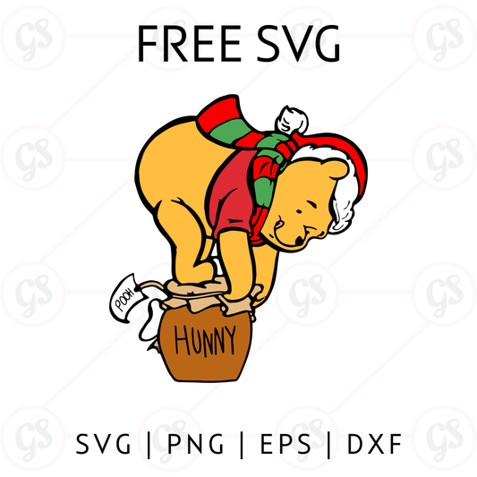 Pooh Bear Honey Pot SVG Free | Christmas SVG for Cricut & Silhouette