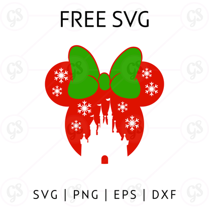 Red Castle Minnie SVG Free | Disney Christmas Bow Ears Design