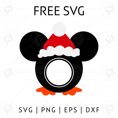 Santa Hat Mickey SVG Free | Simple Disney Christmas Ornament SVG