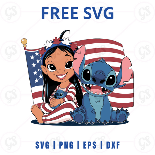Stitch and Girl SVG Free | USA Friends Design for Cricut & Silhouette