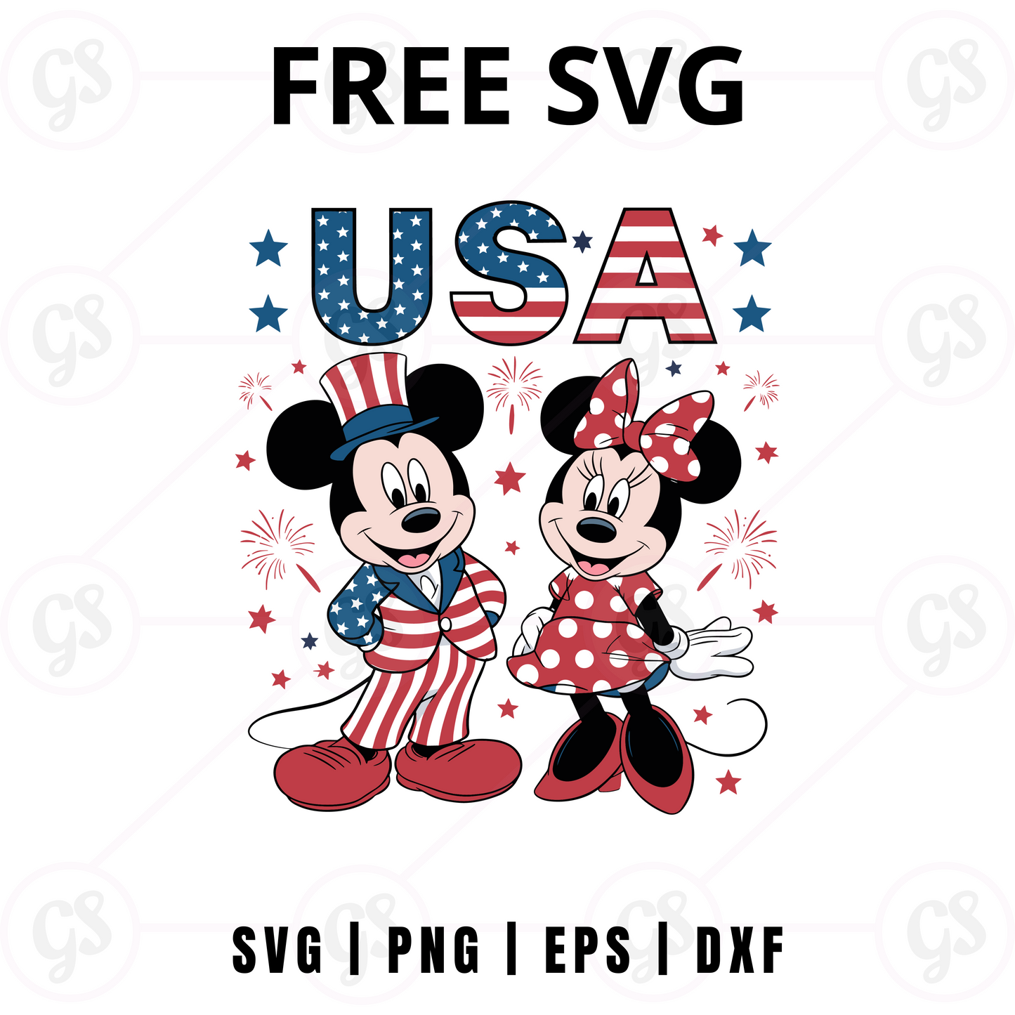 USA Mickey and Minnie SVG Free | Patriotic Disney Couple Cut File for Cricut & Silhouette