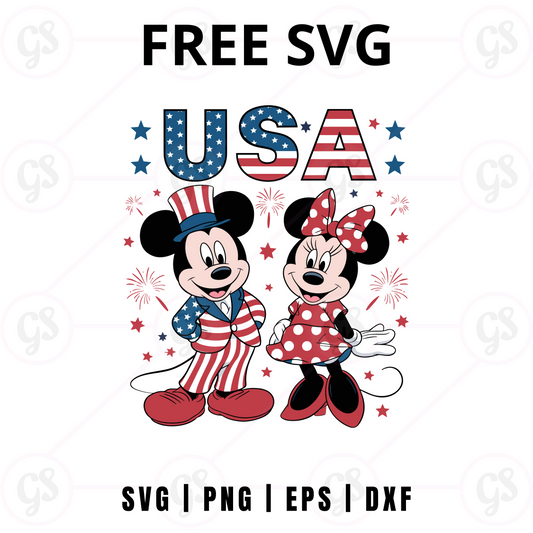 USA Mickey and Minnie SVG Free | Patriotic Disney Couple Cut File for Cricut & Silhouette