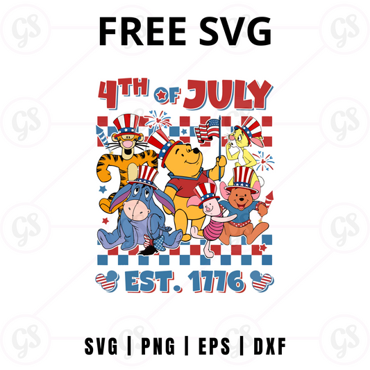 Winnie the Pooh 4th of July SVG Free | Classic Character Patriotic Cut File for Cricut & Silhouette