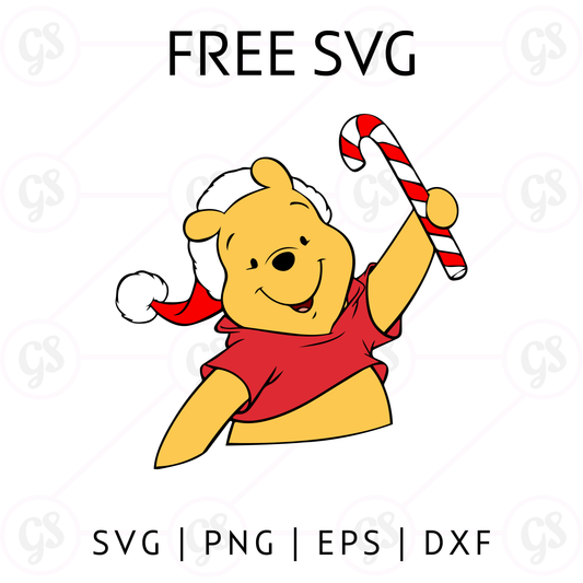 Winnie the Pooh Candy Cane SVG Free | Cute Christmas Design for Cricut & Silhouette