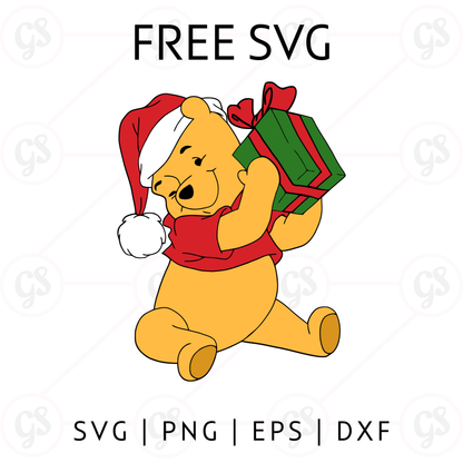 Winnie the Pooh Gift Box SVG Free | Christmas SVG for Cricut & Silhouette