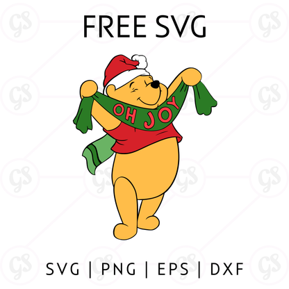Winnie the Pooh Oh Joy SVG Free | Cute Christmas SVG for Cricut & Silhouette